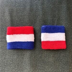 Terry cloth arm sweat bands red white and blue patriotic flag